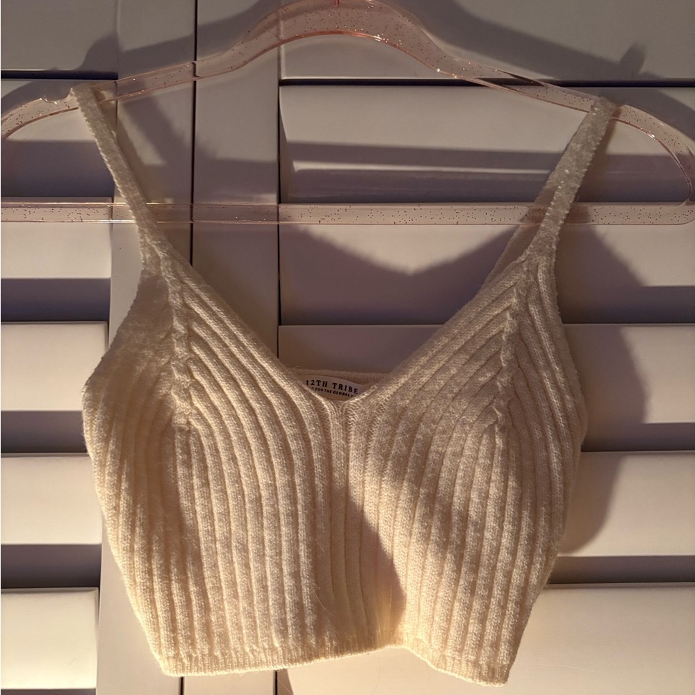 NWT 12th Tribe Cream Ribbed Knit Top size m